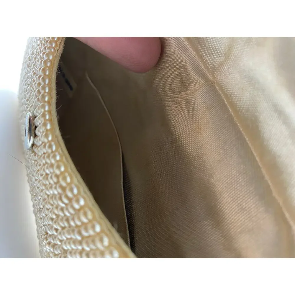 Hato‎ Hasi Beaded Clutch Cream Colored Pearls Floral Purse Japan Vintage Art